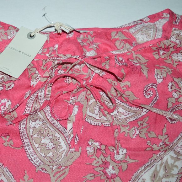 New LUCKY BRAND Paisley Top Tie Clouser Pink sz M - Picture 6 of 7
